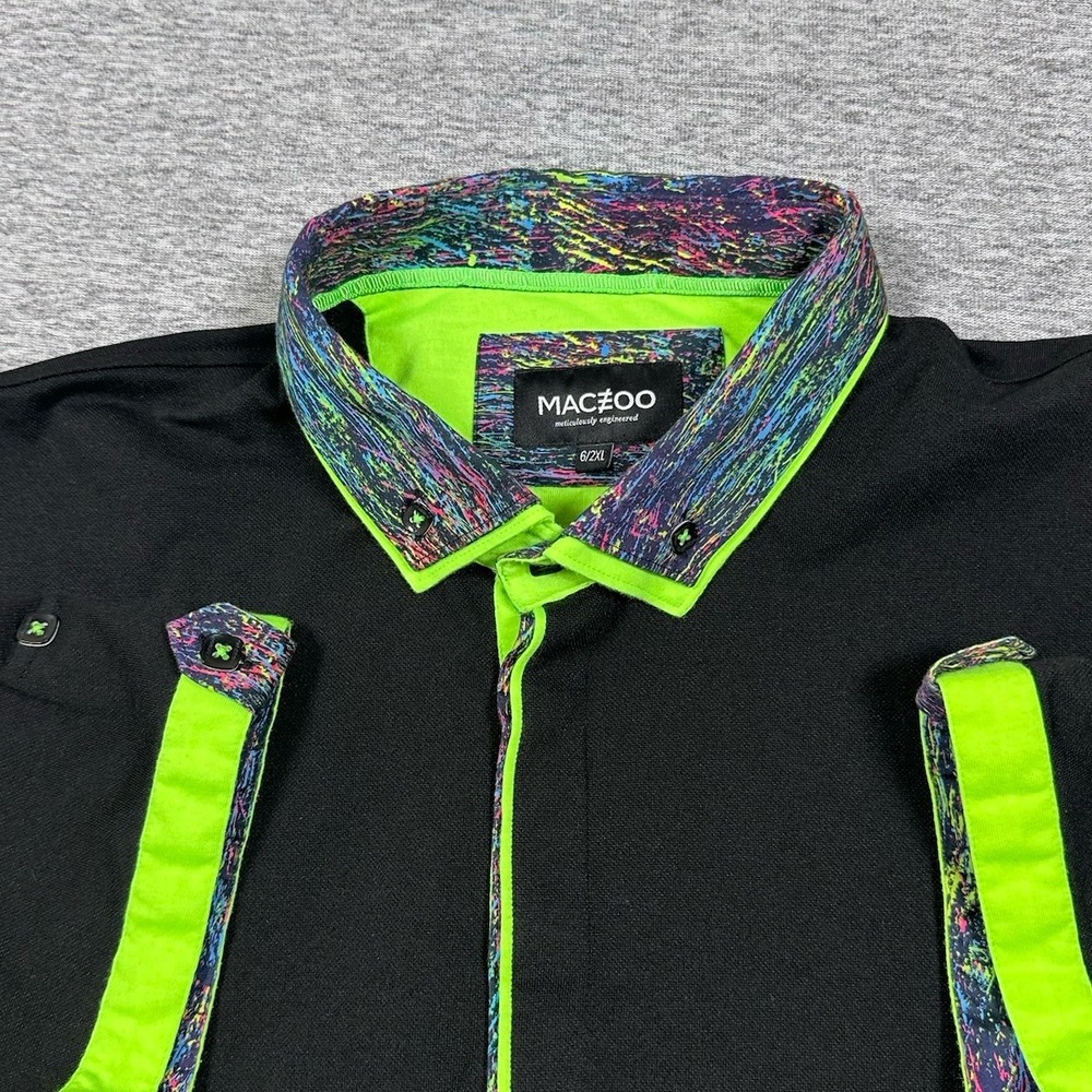 Maceoo Polo Shirt Mens 6 (2XL) Black Mozart Paint Collar Preppy City Golf